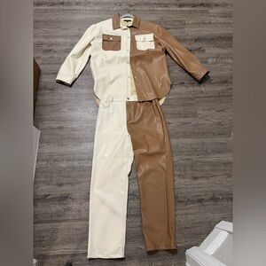 2 Piece Two-Tone Cream and Brown Women's Set